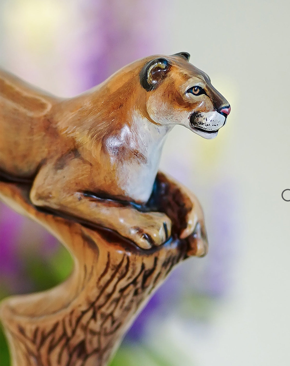American Puma Cat Light Wood Artisan Intricate Handcarved Cane