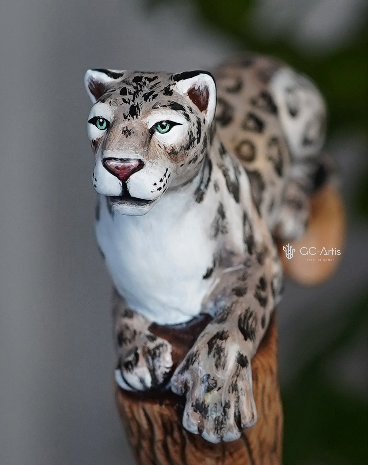 Leopard Hand-Painted Light Wood Artisan Intricate Handcarved Cane