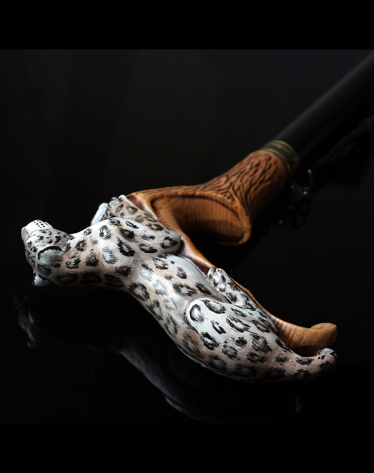 Leopard Hand-Painted Light Wood Artisan Intricate Handcarved Cane
