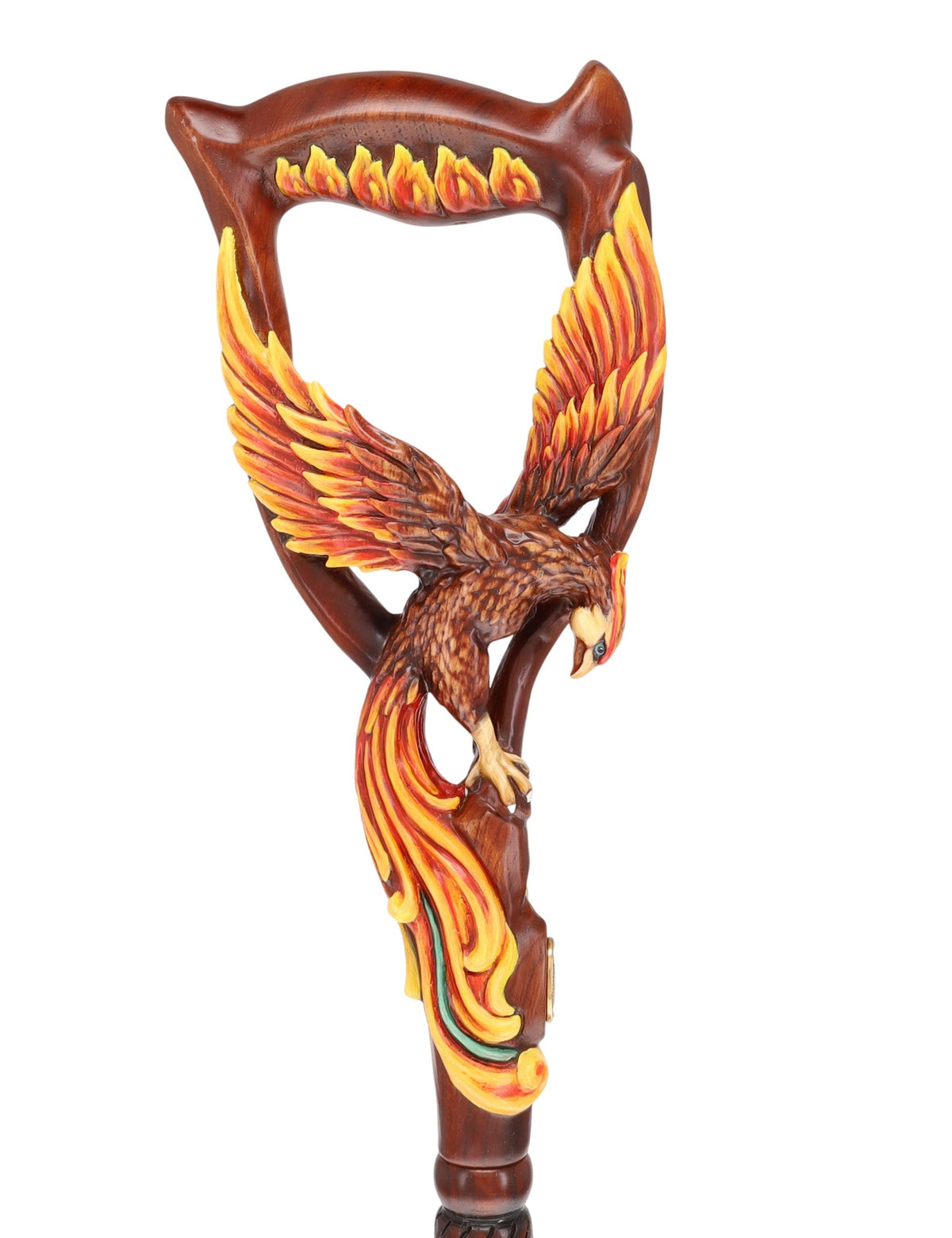 Phoenix Bird: Artisan Intricate Hand-Carved Dark Wood Cane