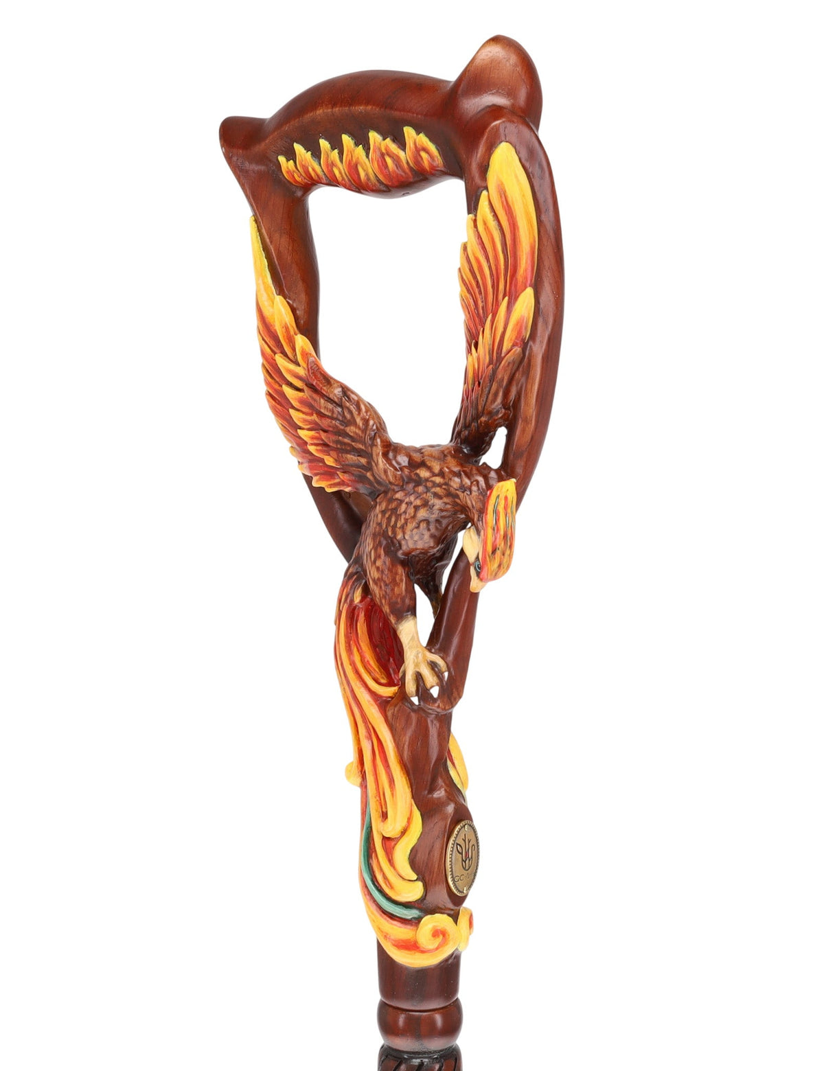 Phoenix Bird: Artisan Intricate Hand-Carved Dark Wood Cane