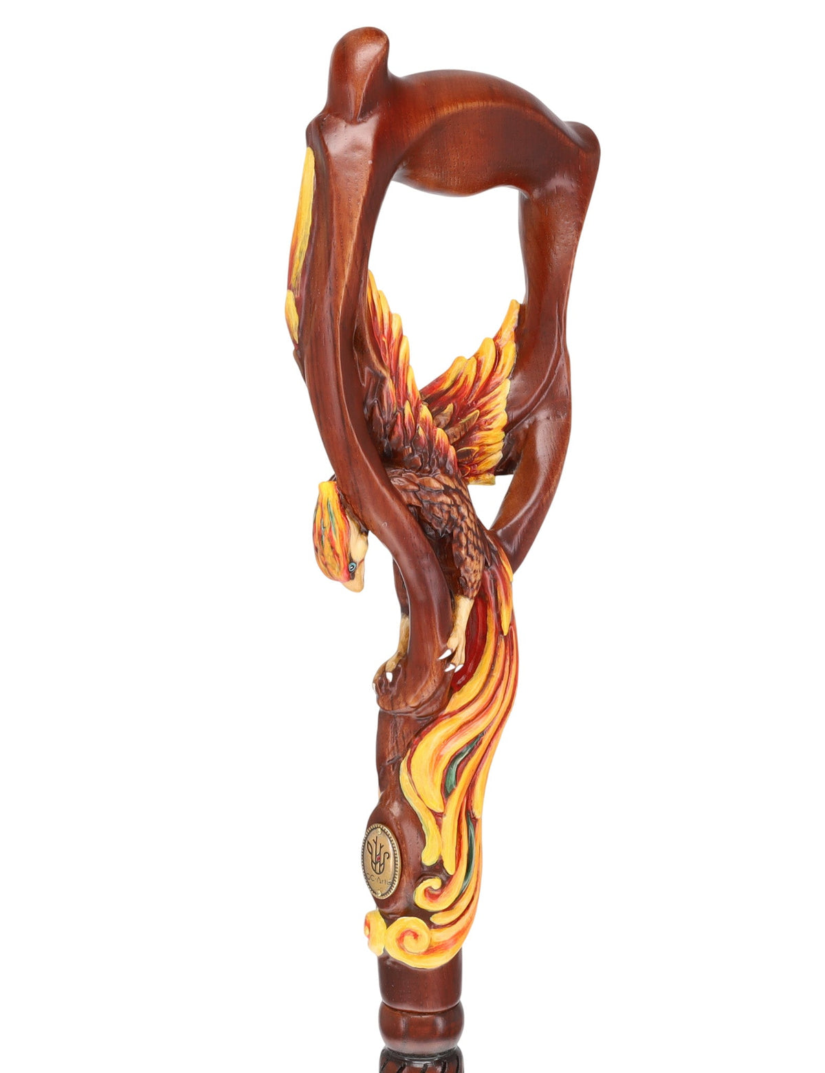 Phoenix Bird: Artisan Intricate Hand-Carved Dark Wood Cane