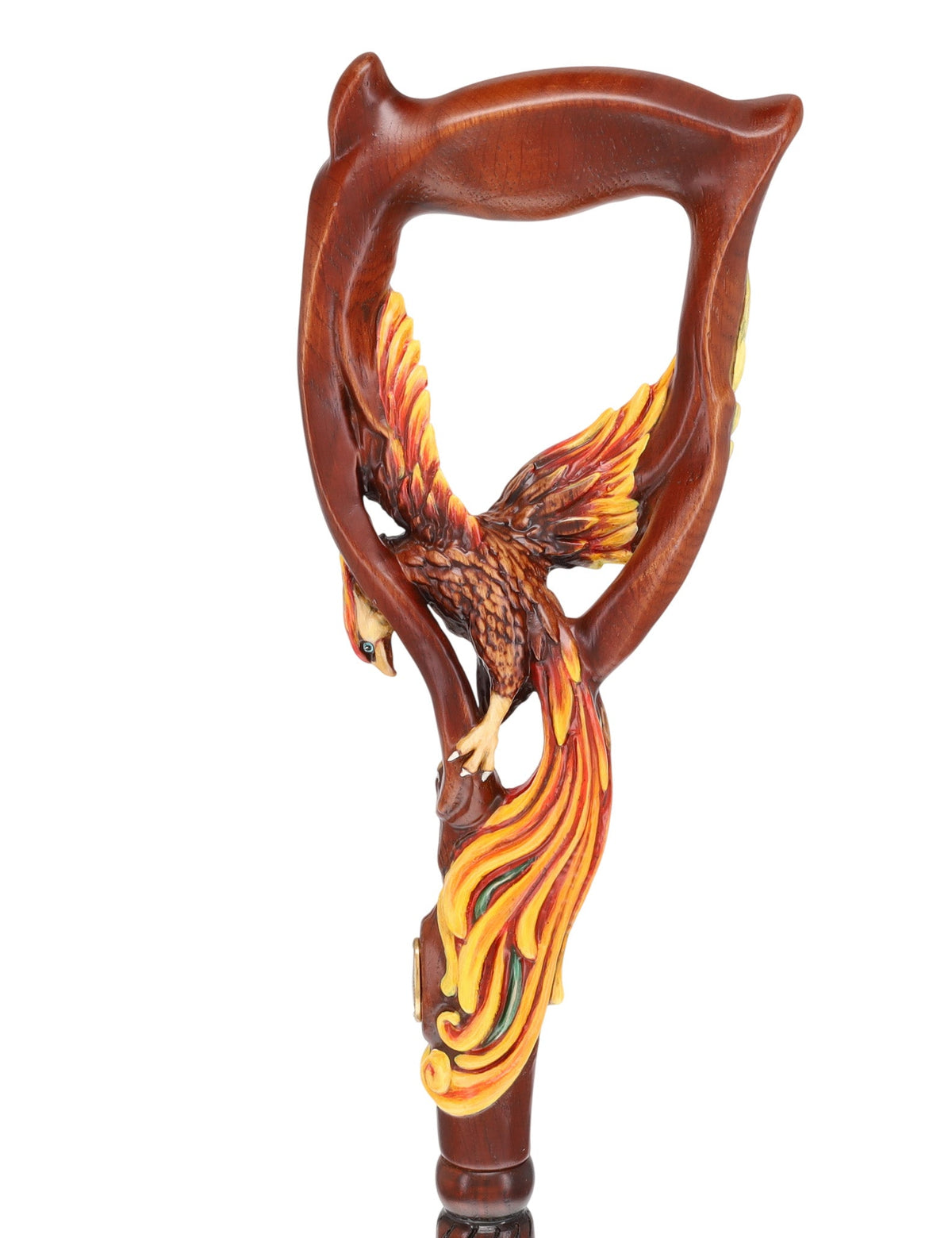 Phoenix Bird: Artisan Intricate Hand-Carved Dark Wood Cane