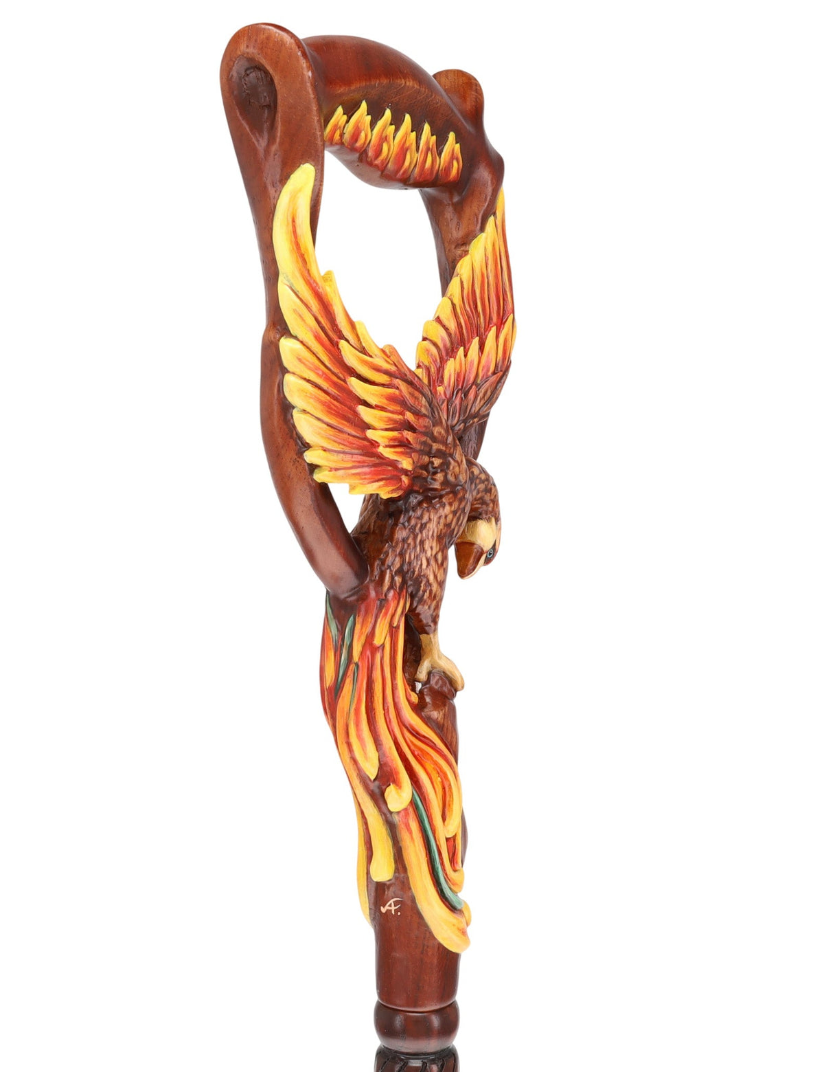 Phoenix Bird: Artisan Intricate Hand-Carved Dark Wood Cane