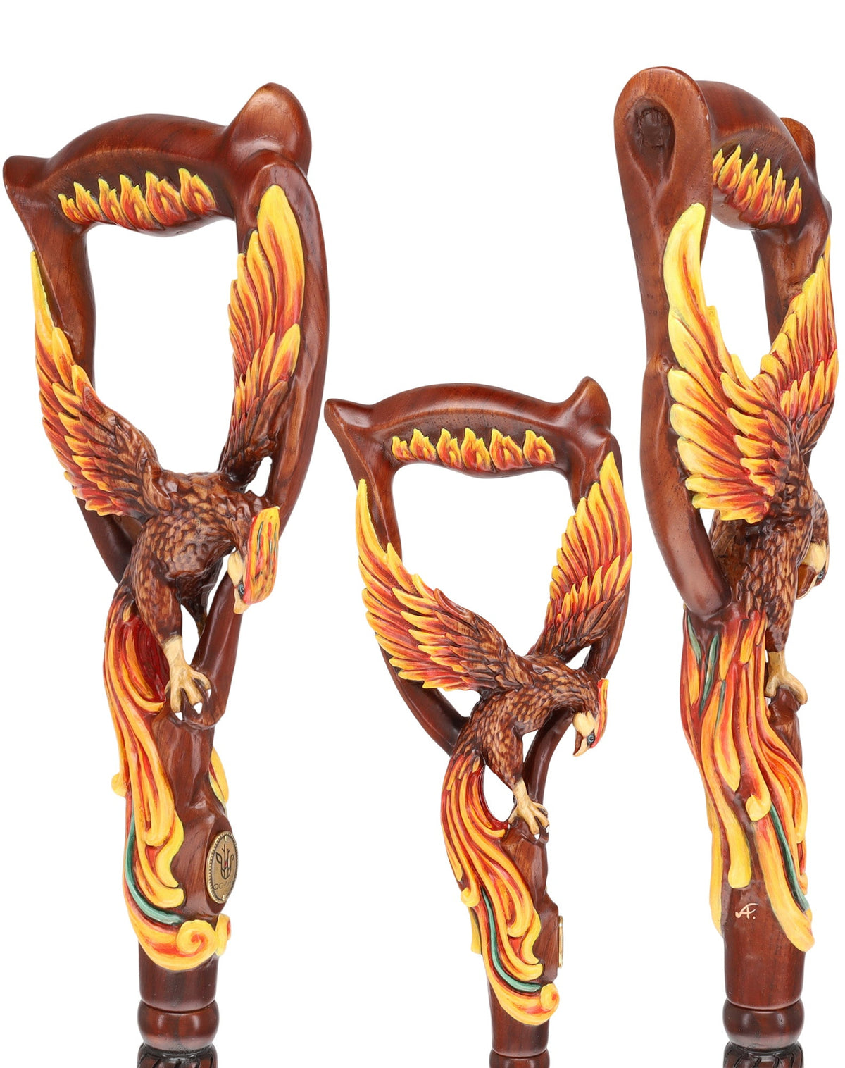 Phoenix Bird: Artisan Intricate Hand-Carved Dark Wood Cane