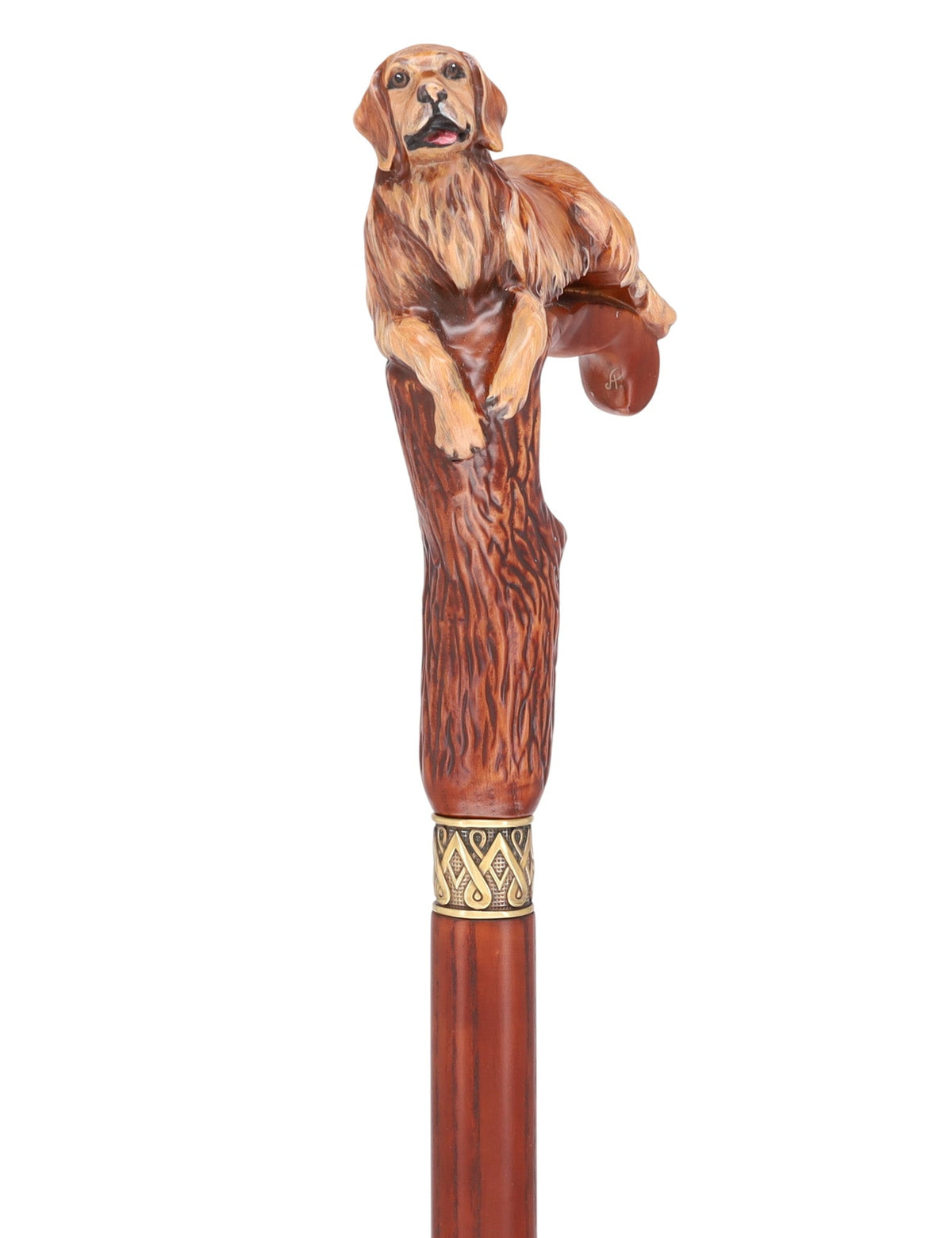 Golden Retriever Dog: Artisan Intricate Detail Handcarved Cane