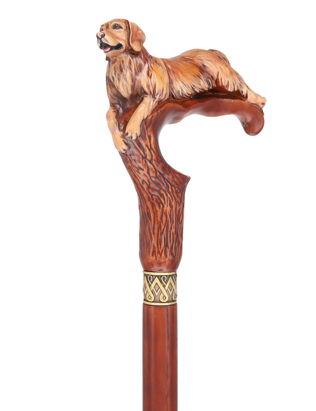 Golden Retriever Dog: Artisan Intricate Detail Handcarved Cane