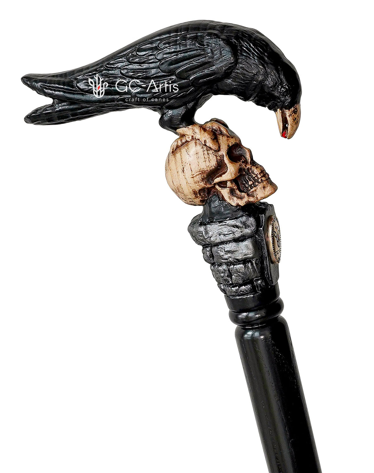 Intricate Handcarved Black Crow & Skull Artisan Cane Black Edition - Unique