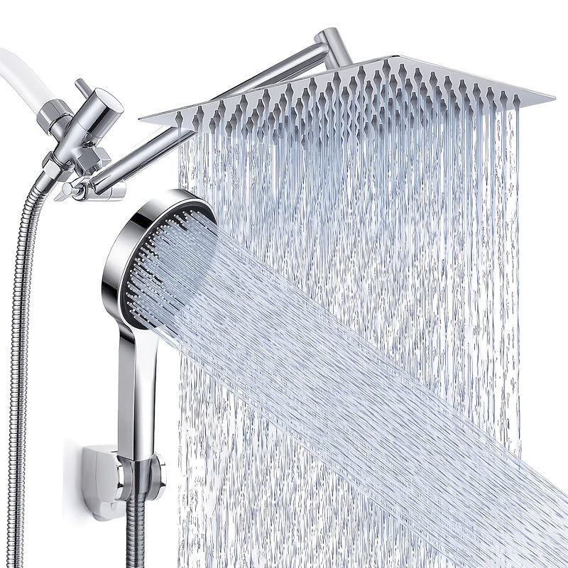8 Inch Rain Shower Head Combo with Handheld Sprayer, 11 Inch Extension Arm and 3-Way Diverter, Chrome