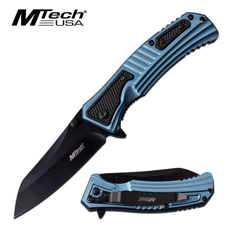 8" Black Wharcliffe Blade Blue Tactical Spring-Assist Folding Knife