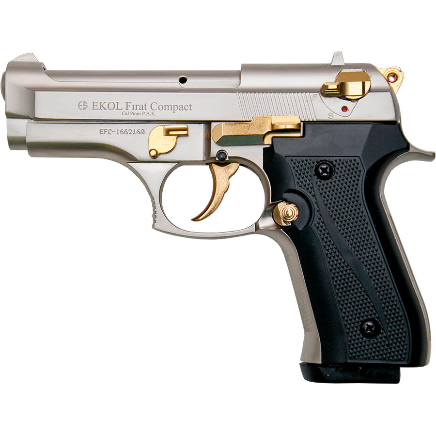 Firat Compact V92F Satin Finish With Gold Fittings - Blank Firing Gun