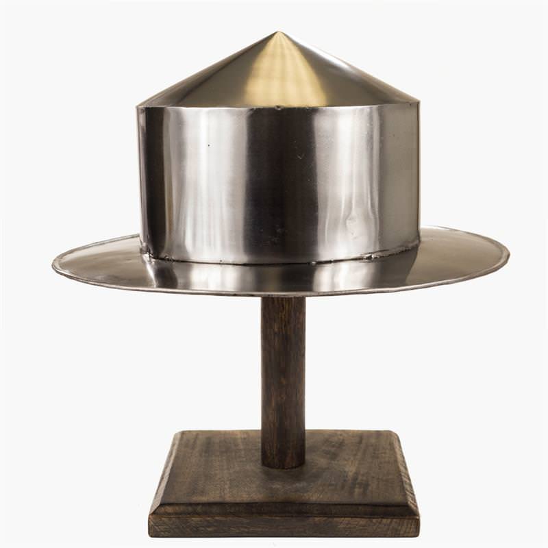 Medieval Silver Kettle Hat Helmet Warrior Costume With Display Stand - TOPHATTER'S ARMORY DEALS