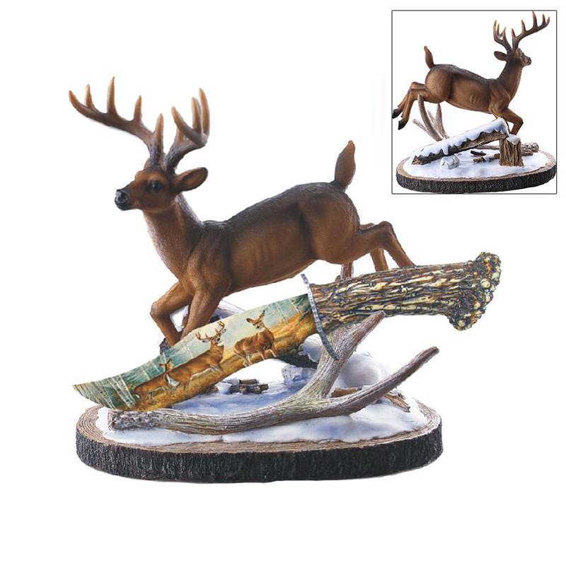 Deer Buck Hunter Antler Handle Fixed Blade Bowie Knife Decoration Stand