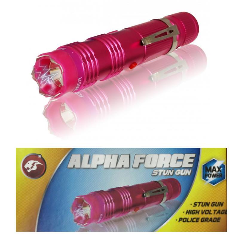 ALPHA FORCE Stun Gun 10 Million Volt Rechargeable LED Flashlight Pink