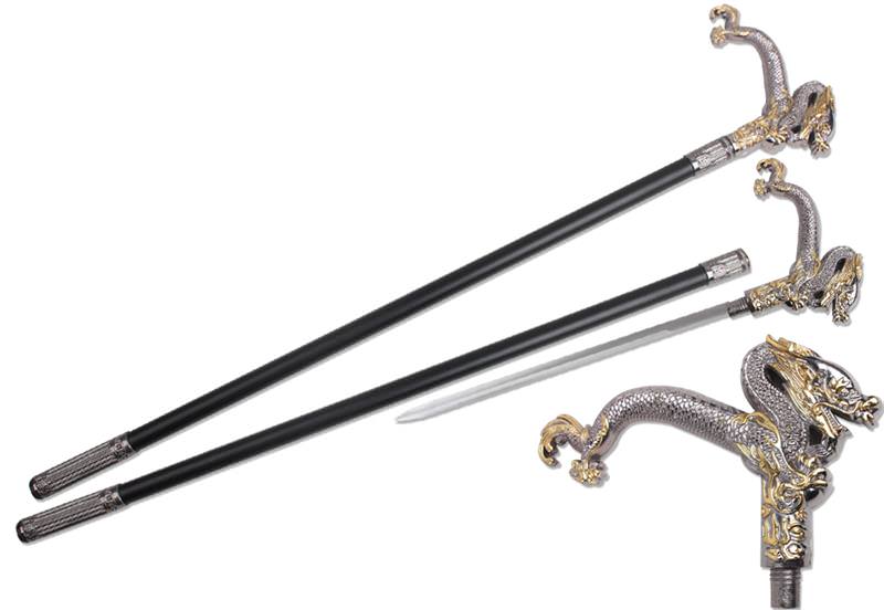 Oriental Chinese Dragon Walking Cane Sword Gold Accents