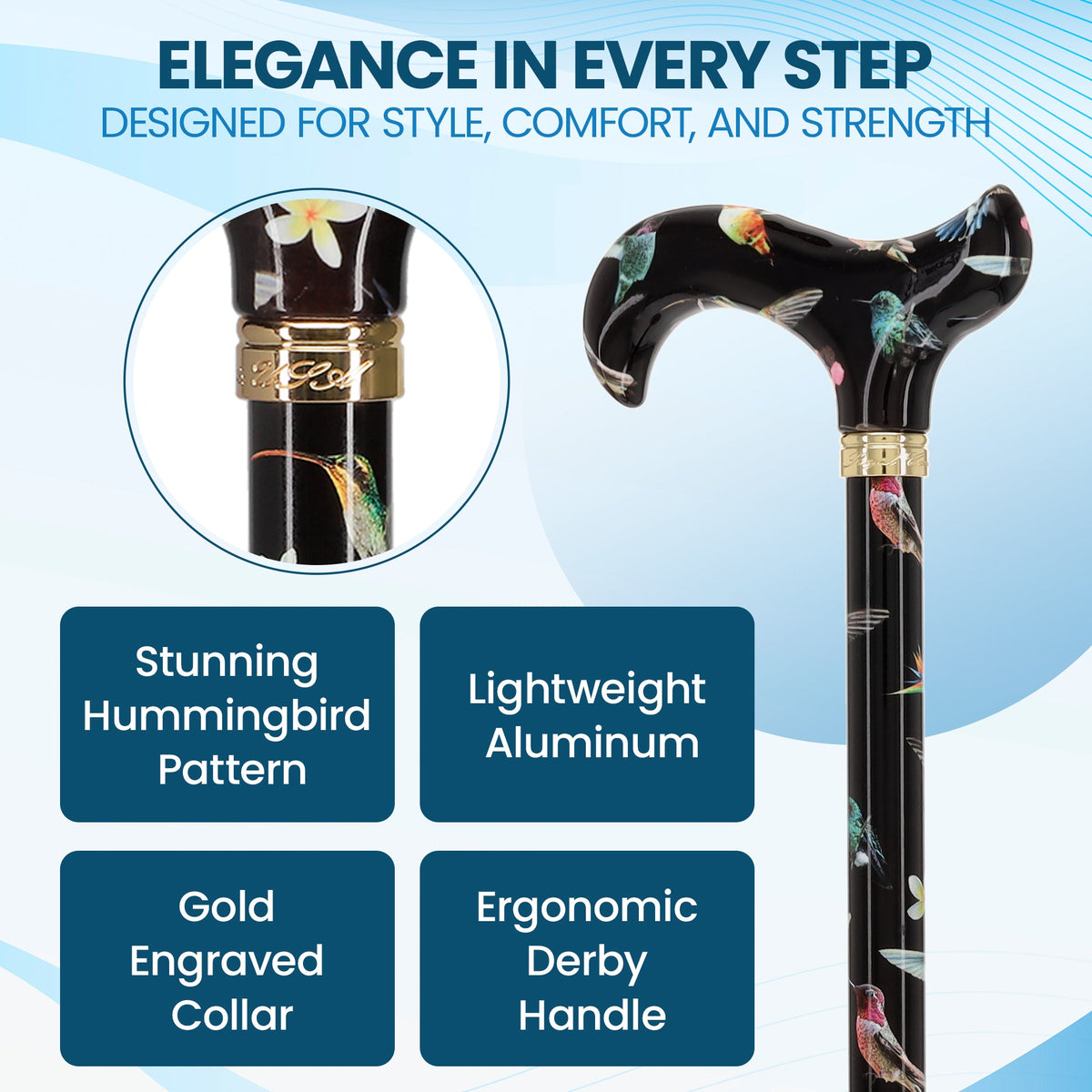 HD Pattern Designer Cane - Matching Handle & Shaft - Durable Adjustable Aluminum