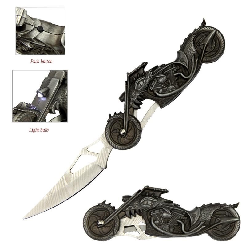 High Beam Motorcycle Fantasy Dragon Folding Knife With LED Light - TOPHATTER'S ARMORY DEALS