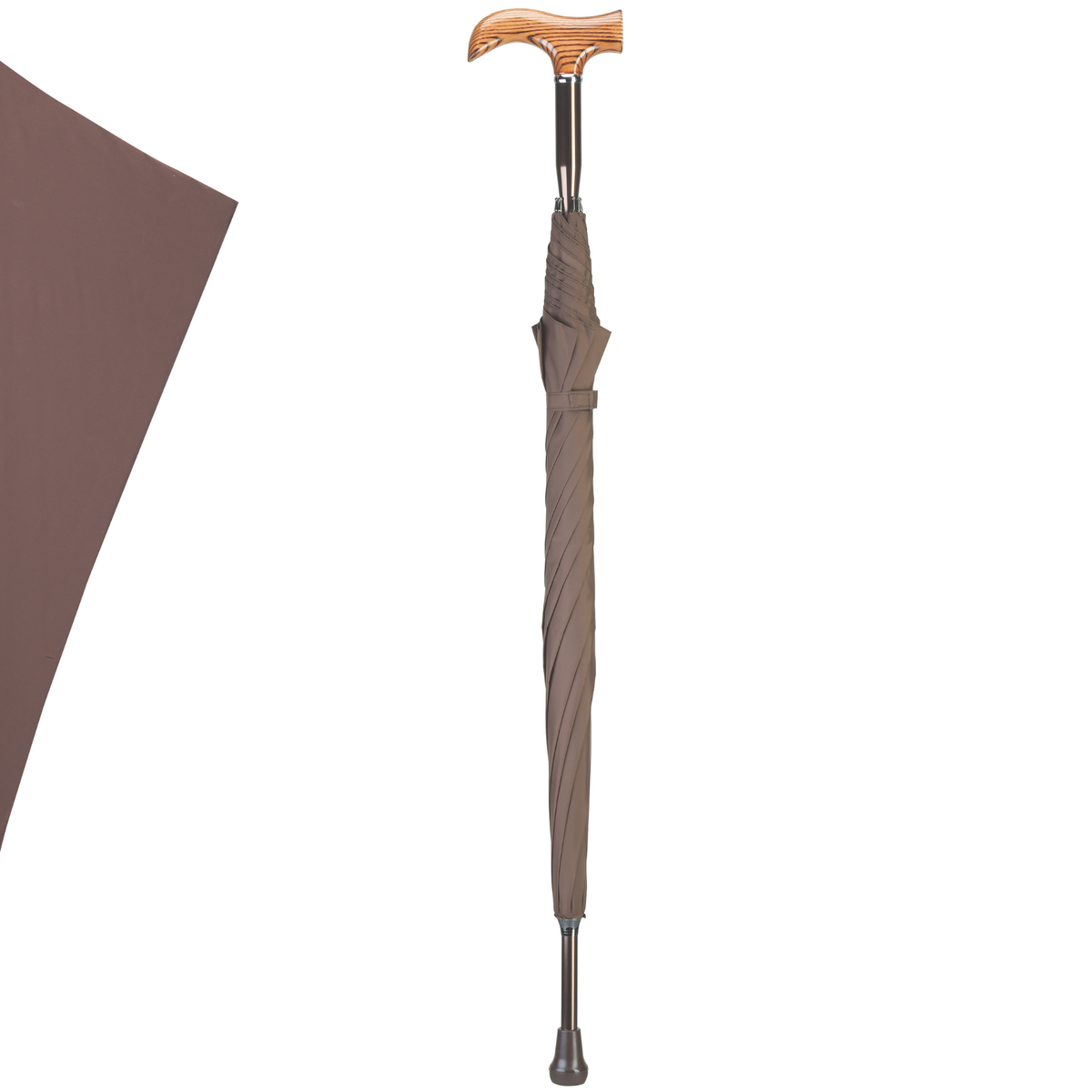 Elegant Wood Grain Derby Cane Umbrella with Nylon Canopy & Cover