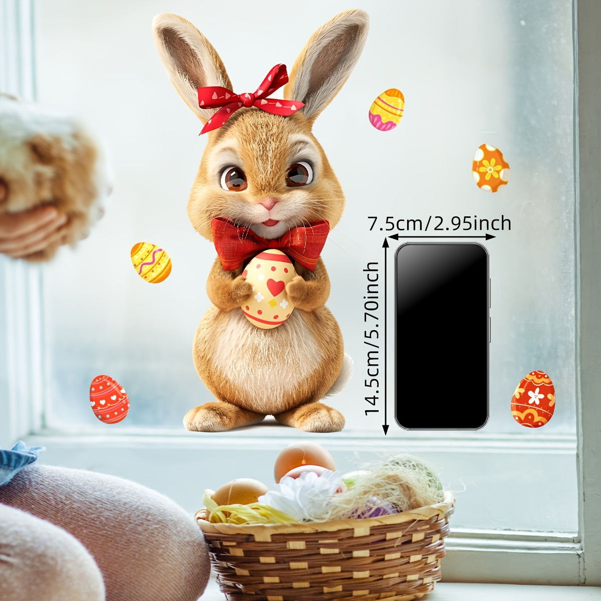 Easter Bunny & Egg Reusable Window Cling Sticker