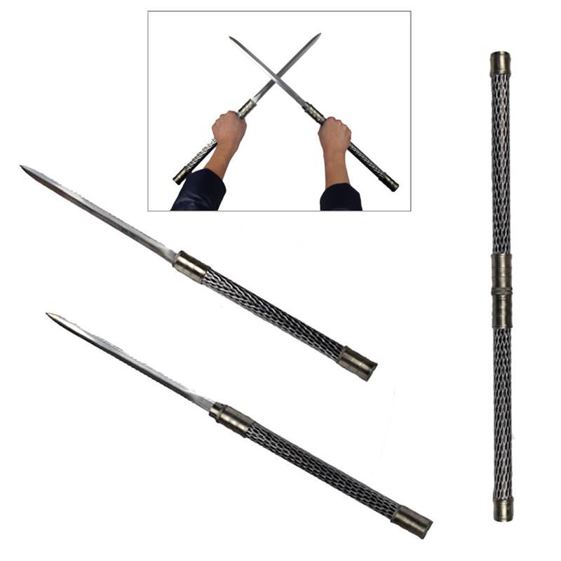 2 in 1 Black Double Bladed Ninja Sword Staff Spear Short With Lock - TOPHATTER'S ARMORY DEALS