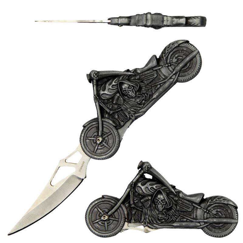 Grim Reaper Motorcycle Fantasy Folding Knife 8 Inch Overall - TOPHATTER'S ARMORY DEALS
