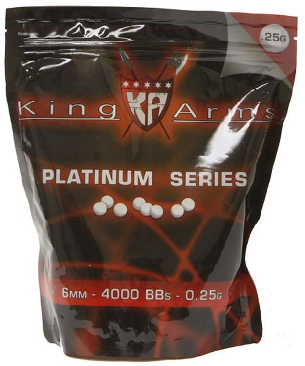 0.25g King Arms Platinum Series Seamless Airsoft 6MM White BBs - 4000rd Bag
