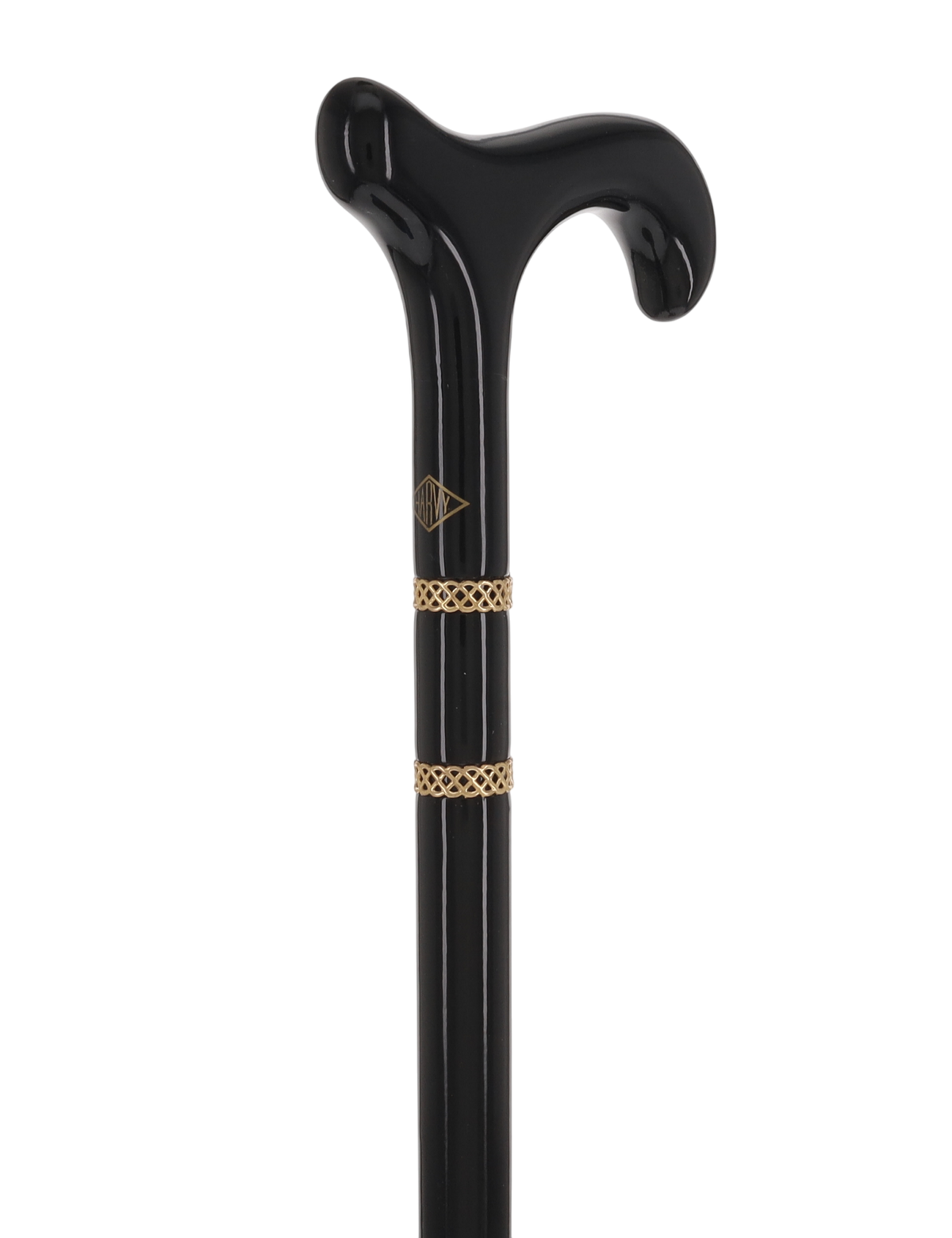 Gold & Black Derby Cane: Braided Design, Double Collar