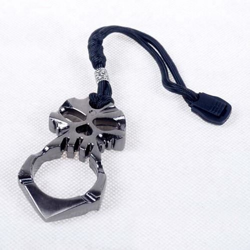 Self Defense One Finger Skull Knuckle Keychain With Paracord Silver Jabber - TOPHATTER'S ARMORY DEALS