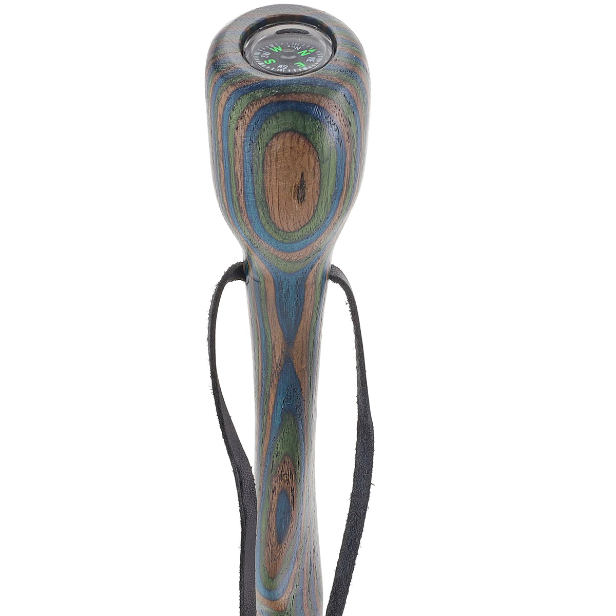 USA-Made Dark Blue/Green/Brown Hiking Staff: Birch, Compass