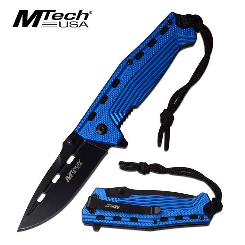 3.5" Black Blade Blue Tactical Lanyard Spring-Assist Folding Pocket Knife