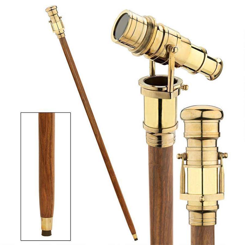 Brass Mechanical Telescope Handle Cane Wood Walking Stick