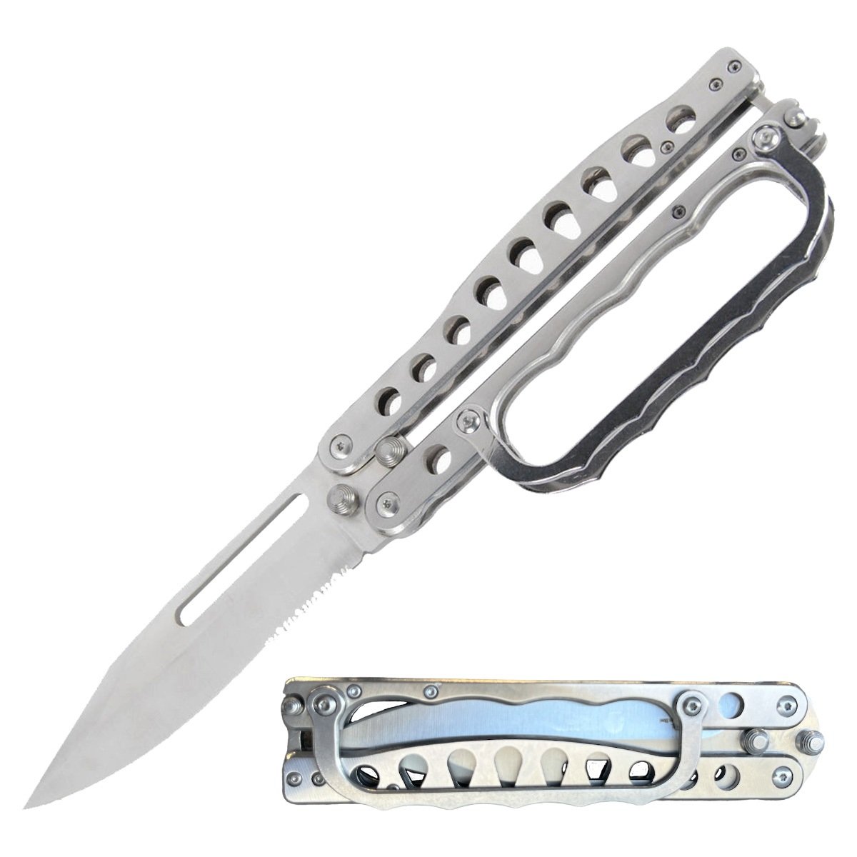 Silver Folding Knuckle Knife Trench Tactical Combat Butterfly - TOPHATTER'S ARMORY DEALS