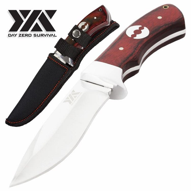 Fixed Blade Hunting Knife, Straight Edge Blade, Wood Handle, 8.85 Inch Overall - TOPHATTER'S ARMORY DEALS