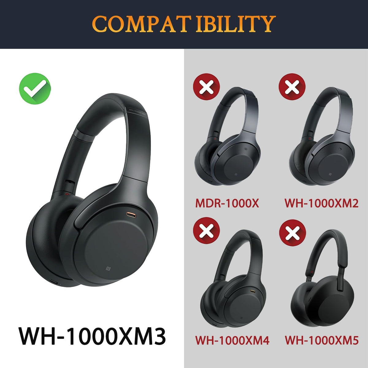 CS Upgraded Replacement Ear Pad Cushions for Sony WH-1000XM3 Headphones | Cooling Gel