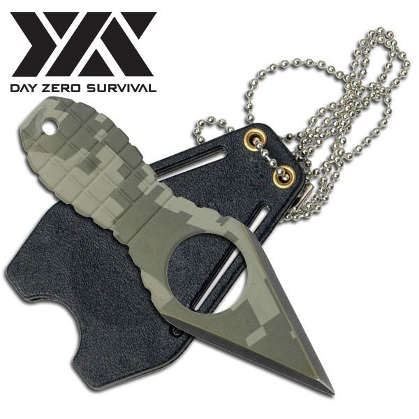 Day Zero Survival Fixed Blade Neck Knife Camo Grenade Style Handle - TOPHATTER'S ARMORY DEALS