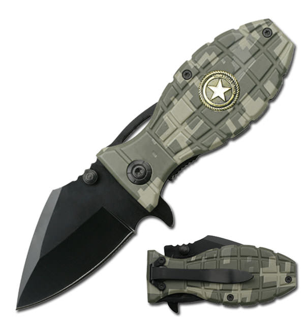 Military Grenade Handle Rescue Folder Spring Assist Knife