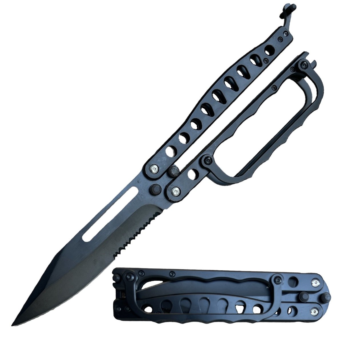 Black Folding Knuckle Knife Trench Tactical Combat Butterfly - TOPHATTER'S ARMORY DEALS