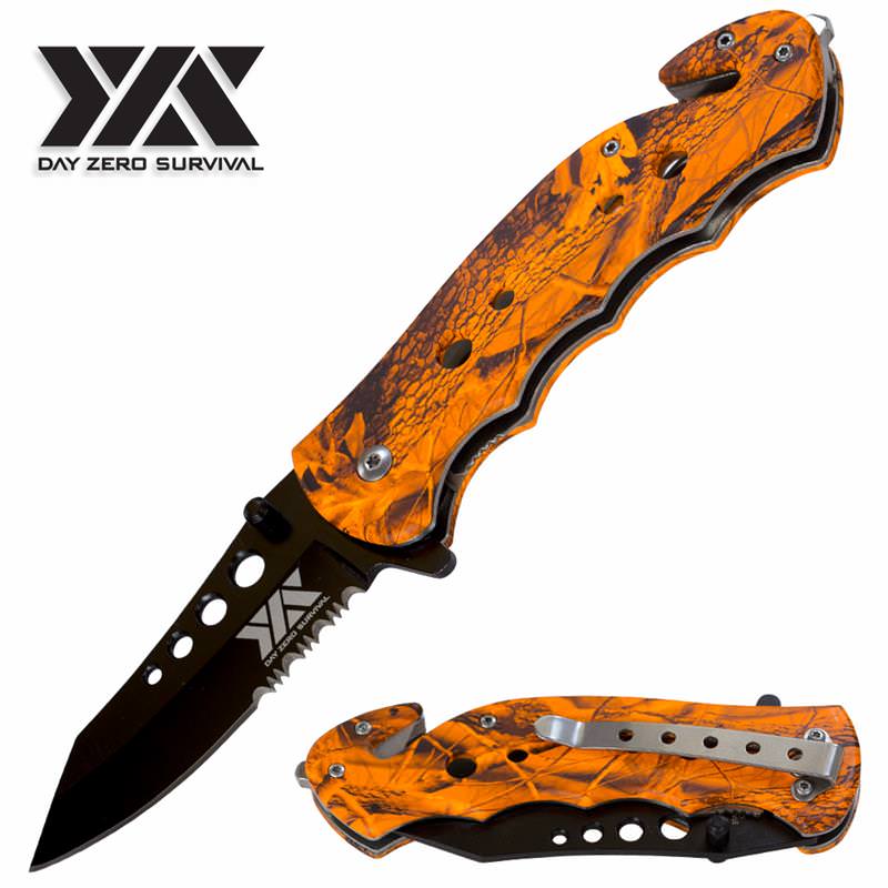 Day Zero Survival Spring Assisted Open Camo Outdoor Rescue Pocket Knife - TOPHATTER'S ARMORY DEALS
