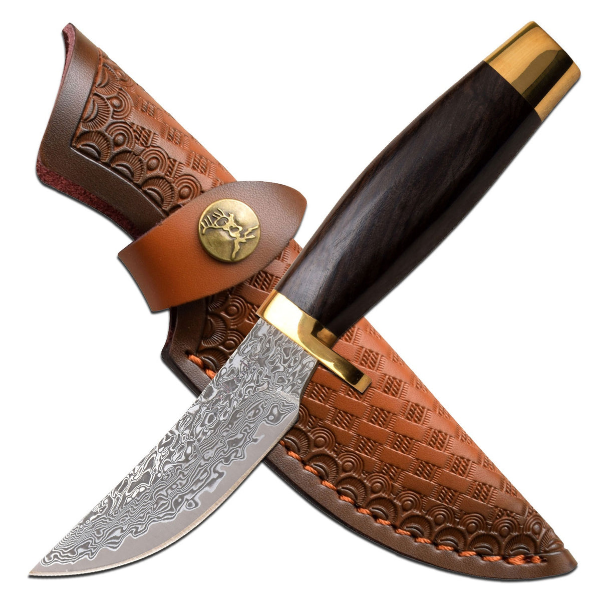 Elk Ridge 7.5" Wood Handle Fixed Blade Hunting Skinning Knife Damascus Steel - TOPHATTER'S ARMORY DEALS