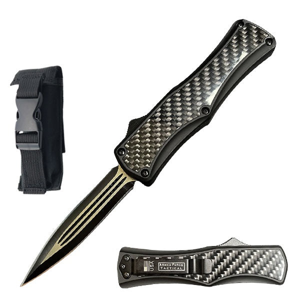 7.75" Carbon Fiber Handle Out Of The Front Automatic Knife - TOPHATTER'S ARMORY DEALS