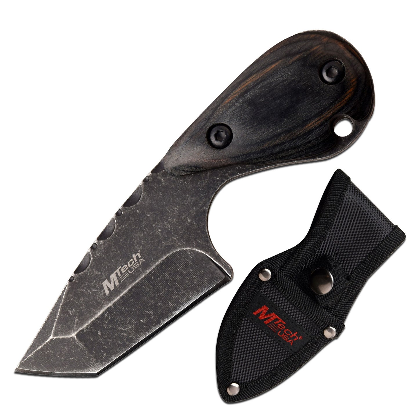 Hunting Knife 2.5" Stone Gray Tanto Blade Full Tang Black Wood Handle