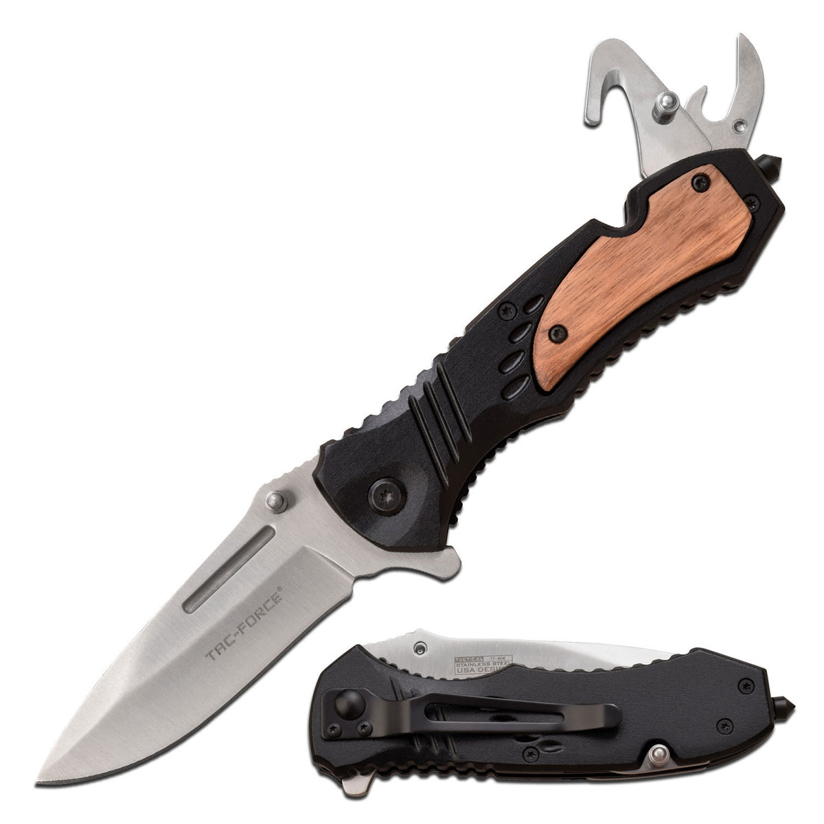 Brown Spring Assist Knife Multi Tool With Can Opener, Rope Cutter, Glass Breaker - TOPHATTER'S ARMORY DEALS
