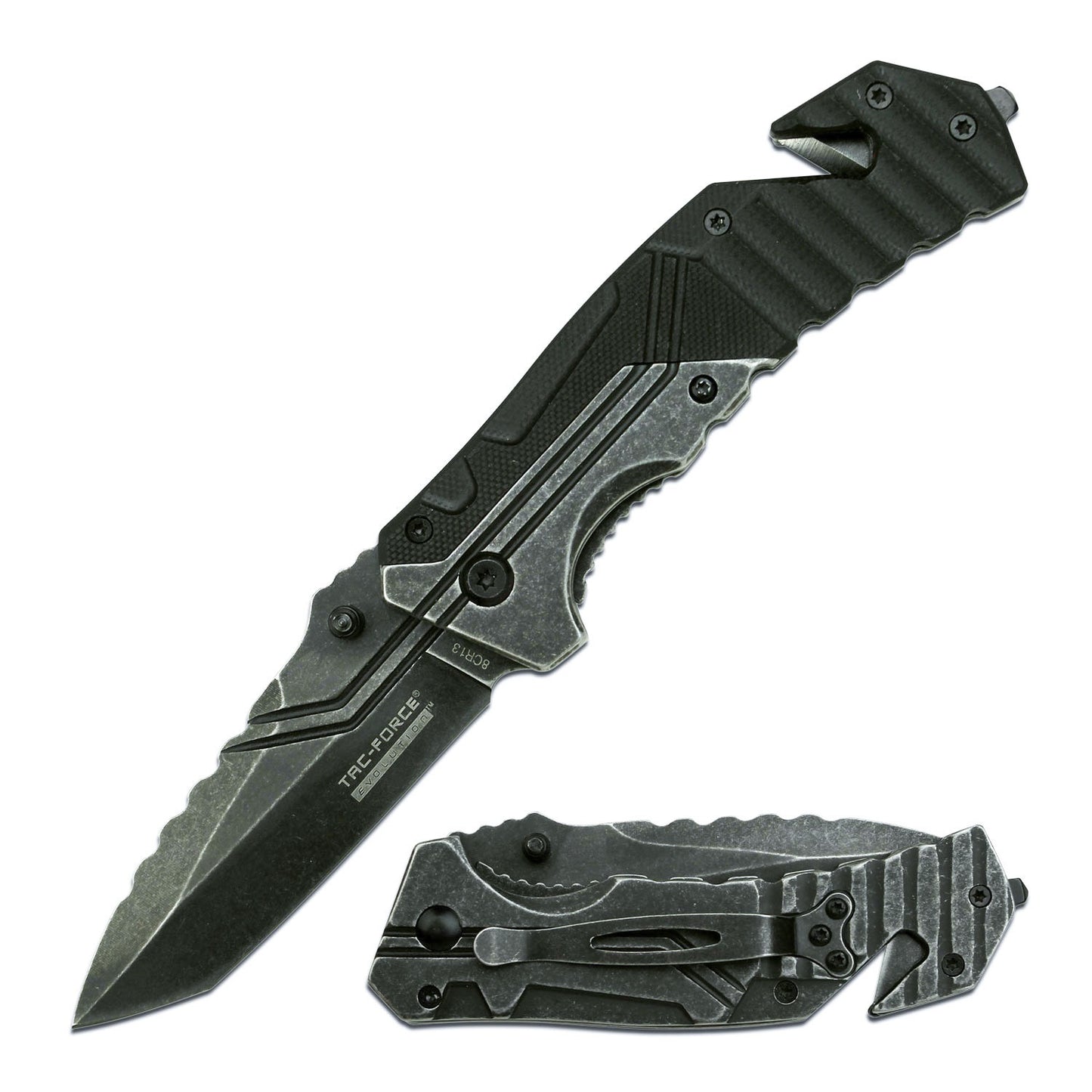 Evolution Spring Assisted Tactical Knife Stonewash Tanto Blade G10 Handle
