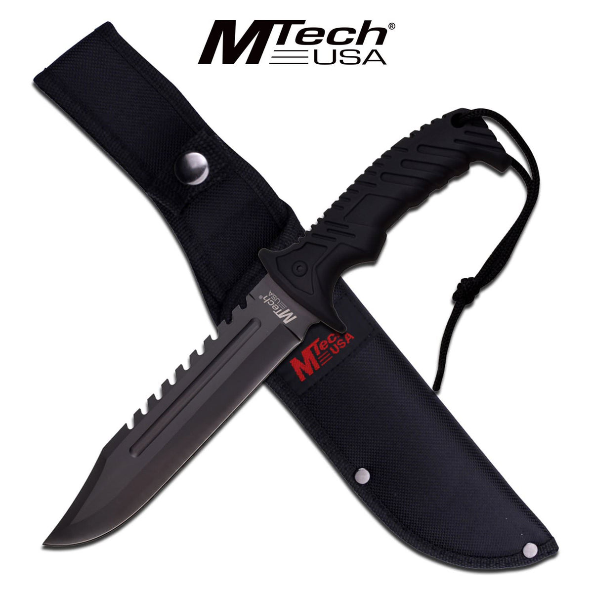 MTech Black Sawback Bowie Fixed Blade Knife 12 1/2" Overall - TOPHATTER'S ARMORY DEALS