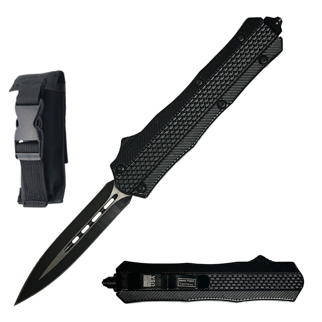 9" Black Abyssal Apparatus OTF Automatic Out the Front Knife - TOPHATTER'S ARMORY DEALS