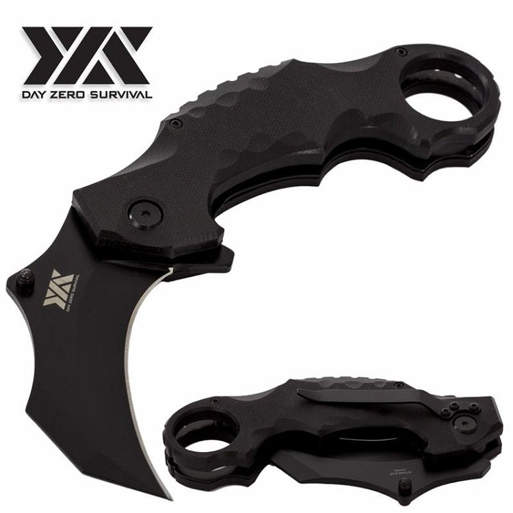 DZS TACTICAL Spring Assisted Open BLACK G10 KARAMBIT Pocket Knife - TOPHATTER'S ARMORY DEALS