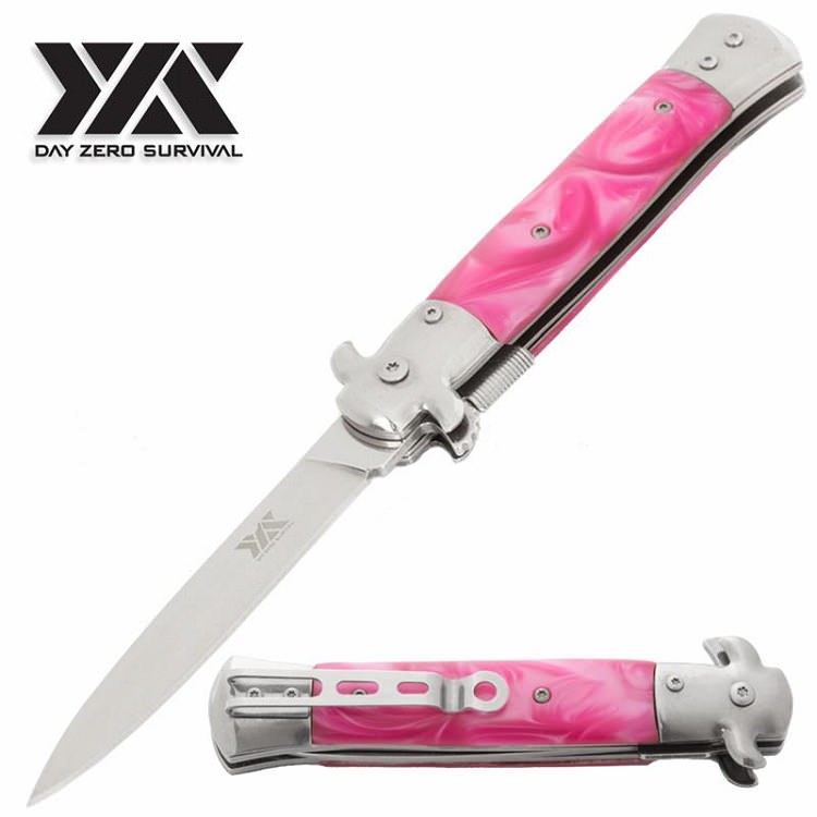 9" Italian Milano Pink Stiletto Style DZS Spring Assisted Open Pocket Knife - TOPHATTER'S ARMORY DEALS