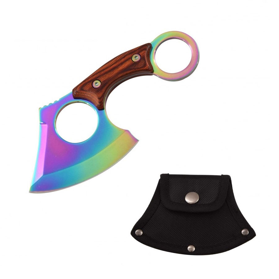 Rainbow Titanium Straight Edge Fixed Blade Cleaver Axe Hunting knife Karambit - TOPHATTER'S ARMORY DEALS
