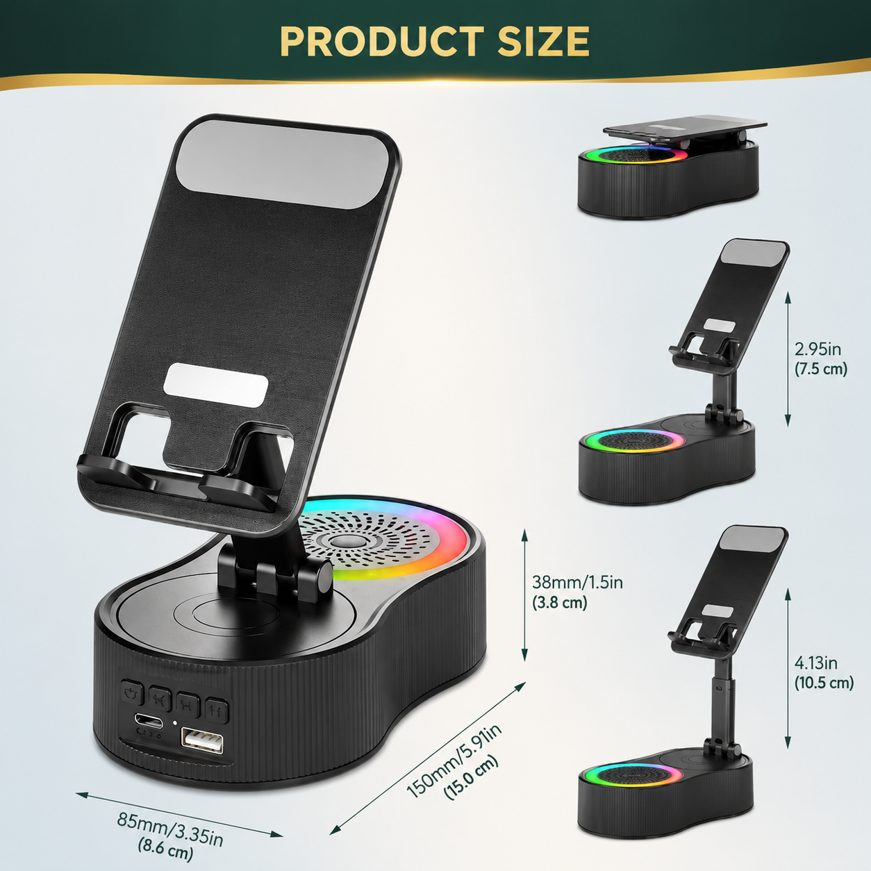 Aesthetic LED Bluetooth Speaker Phone Stand for Your Desk, Karaoke and Live Streaming