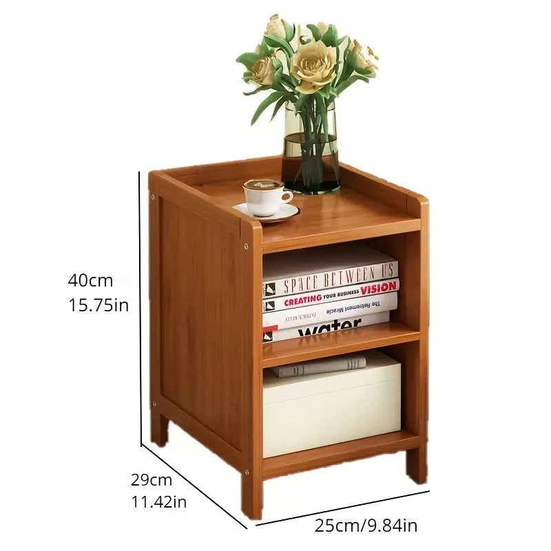 Bamboo Bedside Table with Open Shelves - Tawny